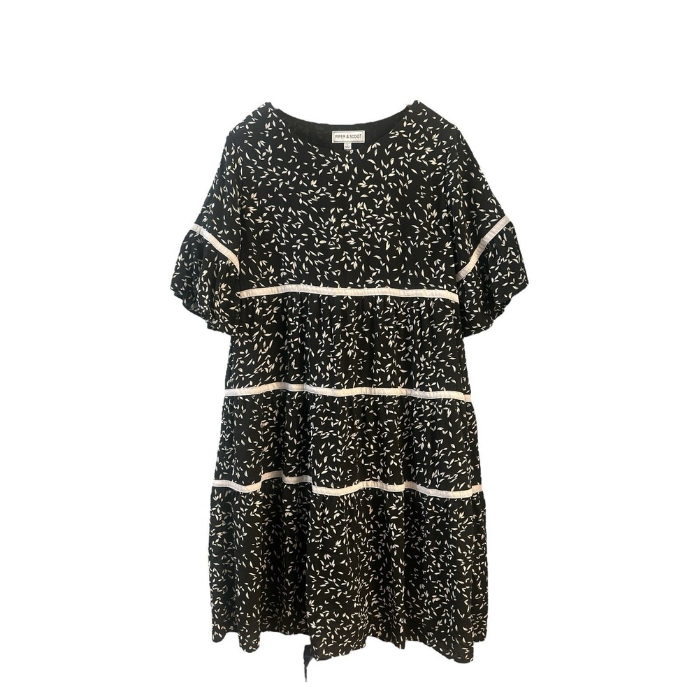 Piper & Scoot Black & Beige Floral Tiered Dress Size L